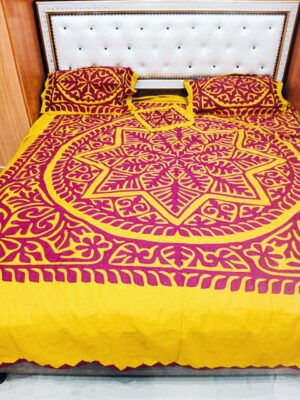 Royal Radiance – King-Size Appliqué Bedsheet Set Sun Yellow